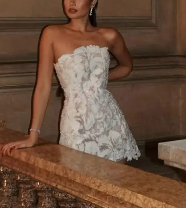 Vintage Strapless White Lace A Line Short Birthday Dress Formal 6th Grade Homecoming Dress S686