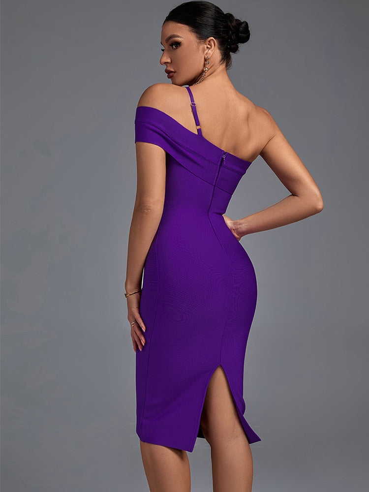 Bandage Asymmetric One-Shoulder Bodycon Midi Dress 4