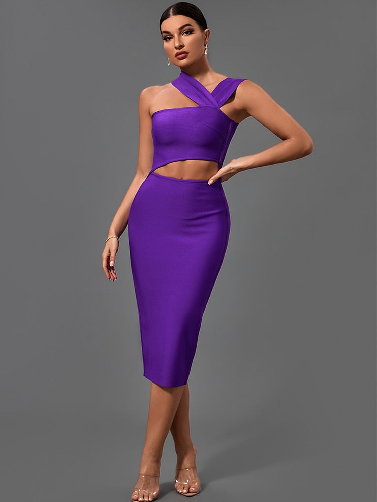 One-Shoulder Cut-Out Bandage Bodycon Midi Dress 3