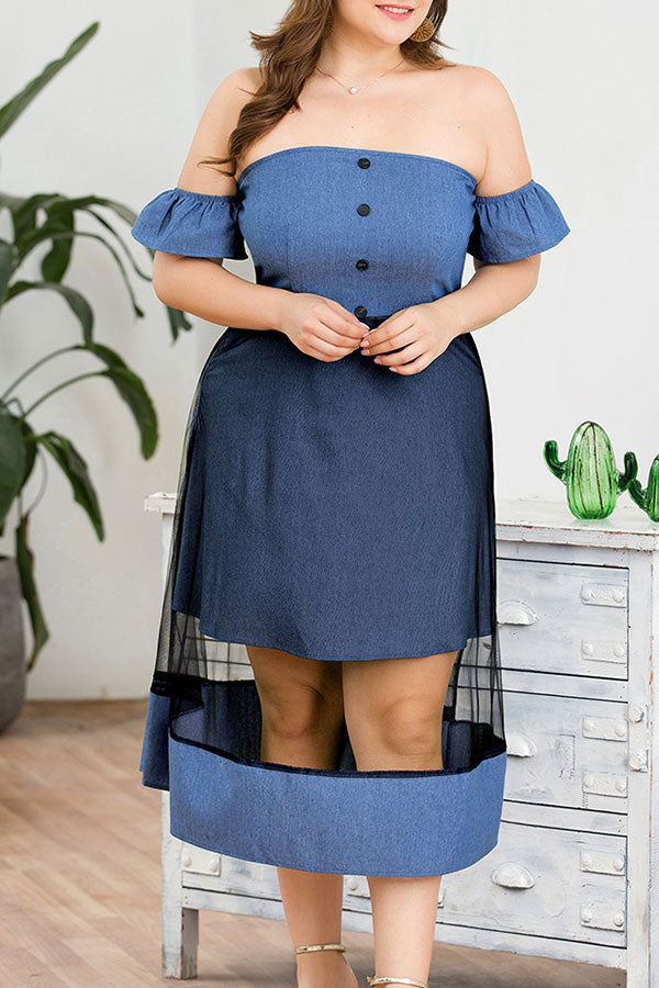 Plus Size Strapless Denim Overlay Dress - Mislish