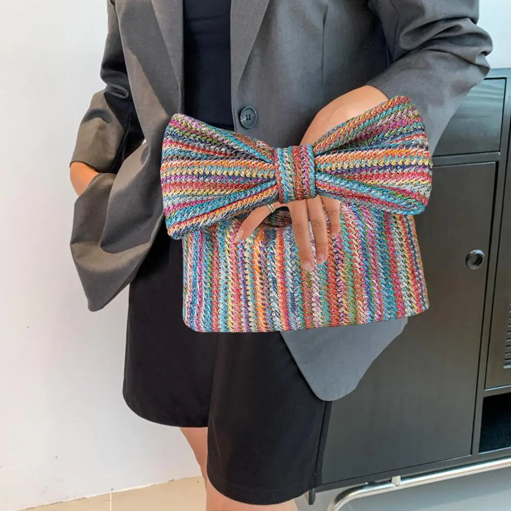 Beach Bow Crescent Shape Straw Clutch Wristlet