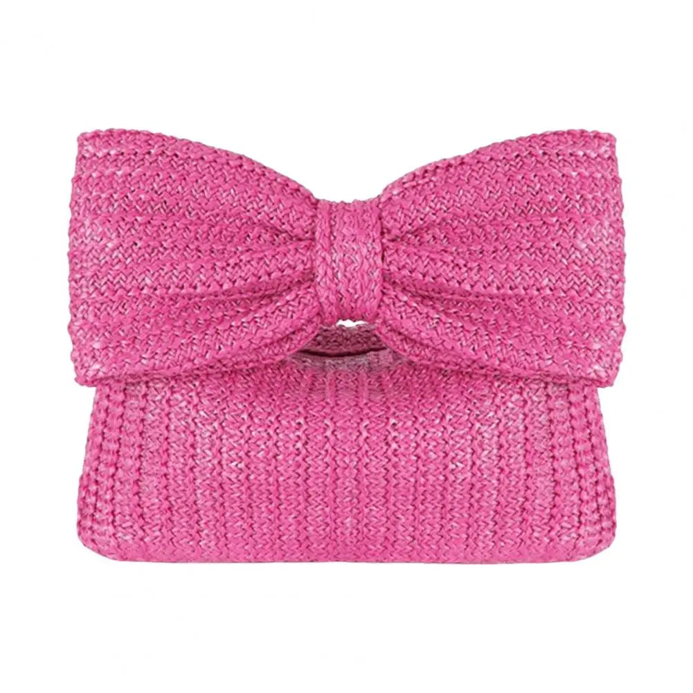 Beach Bow Crescent Shape Straw Clutch Wristlet