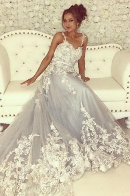 Beautiful A-line Long Sleeveless Sweetheart Prom Evening Dresses With Lace