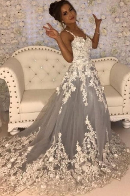 Beautiful A-line Long Sleeveless Sweetheart Prom Evening Dresses With Lace