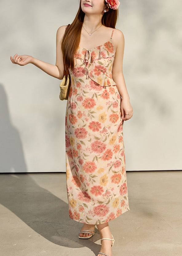 Floral Spaghetti Strap Ruffle A-Line Midi Summer Dress - View 4