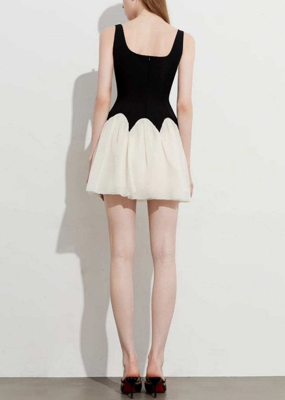 Pearl Trim Square Neck Colorblock Fit and Flare Mini Dress - View 5