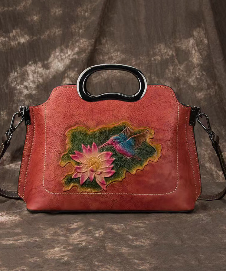 Tote Embossed Handbag Beautiful Calf Versatile Leather Red