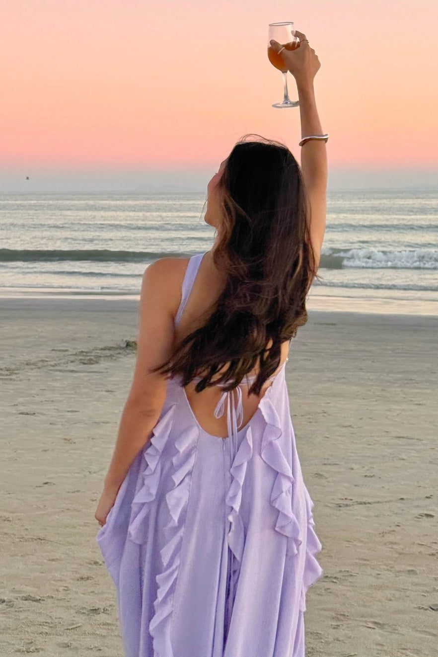Beautiful A Line Strapless Lilac Long Prom Dress with Ruffles