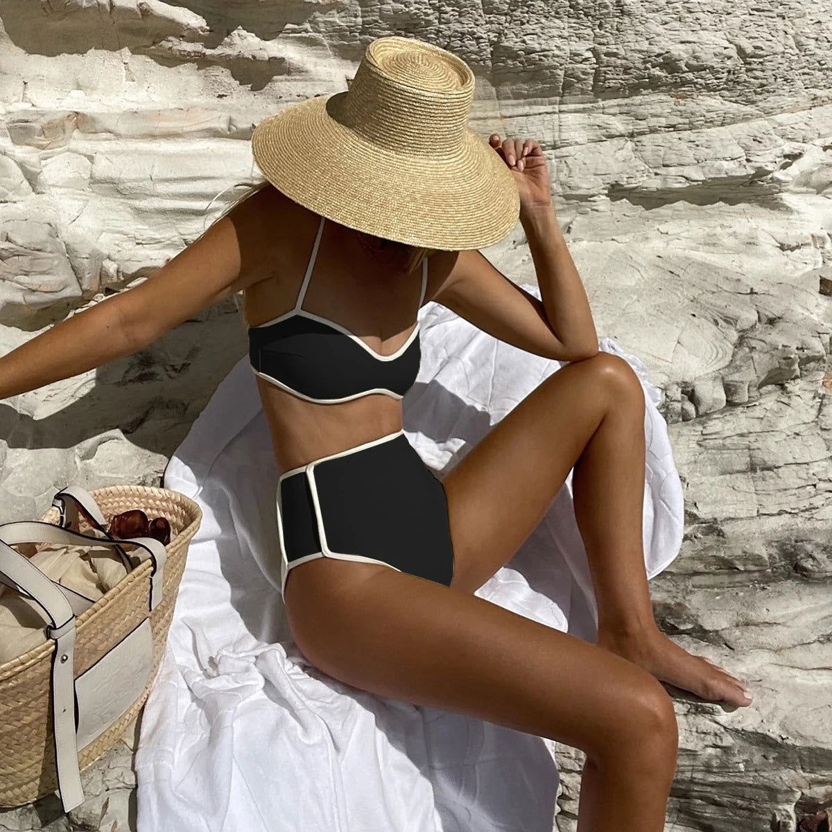 Bikini High Waist Bikini Stitching Sexy Split Women Swimsuit Swimsuit - Fashionpara