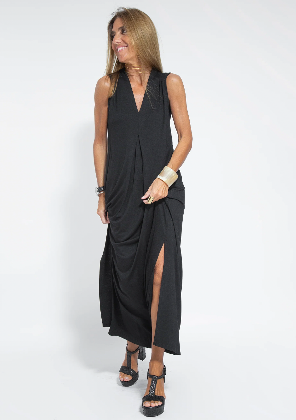 Sleeveless Deep V-Neck Side Slit Maxi Open Vest Two Piece Set - View 2