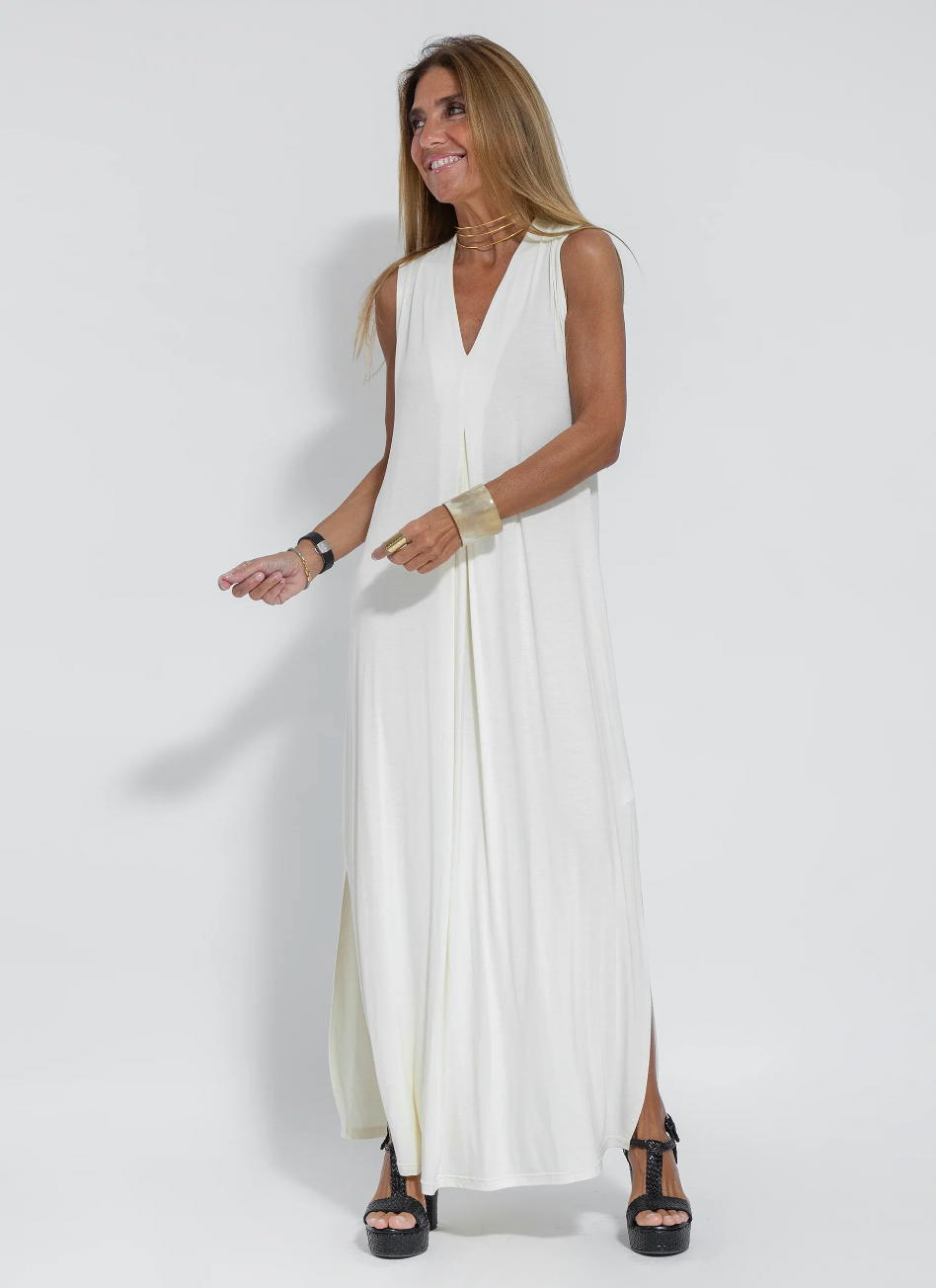Sleeveless Deep V-Neck Side Slit Maxi Open Vest Two Piece Set - View 6