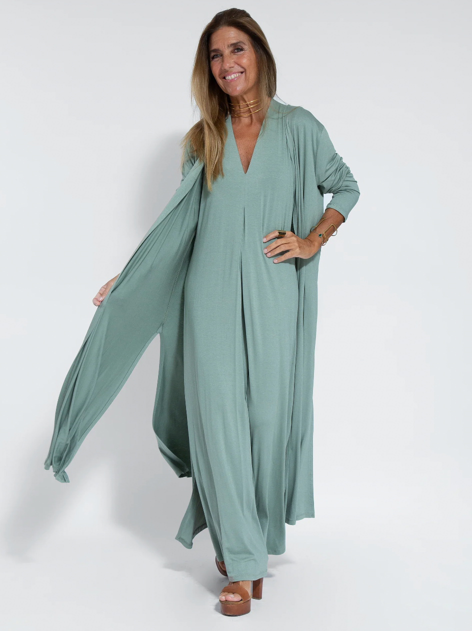 Sleeveless Deep V-Neck Side Slit Maxi Open Vest Two Piece Set - View 9