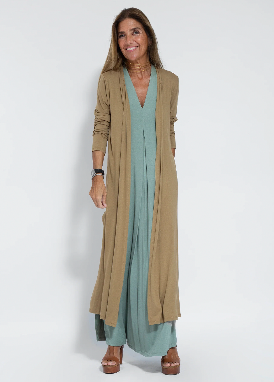 Sleeveless Deep V-Neck Side Slit Maxi Open Vest Two Piece Set - View 10