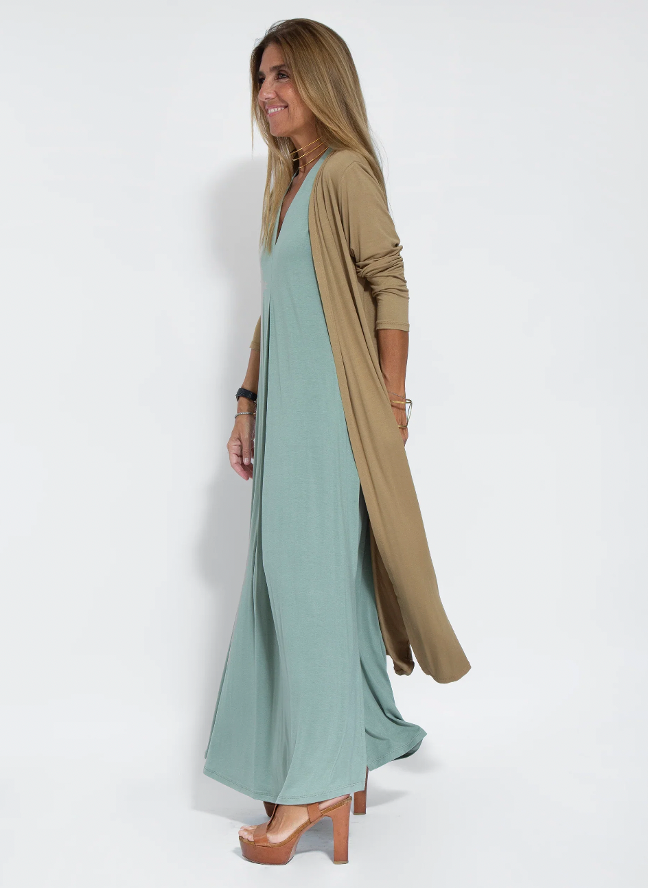 Sleeveless Deep V-Neck Side Slit Maxi Open Vest Two Piece Set - View 13