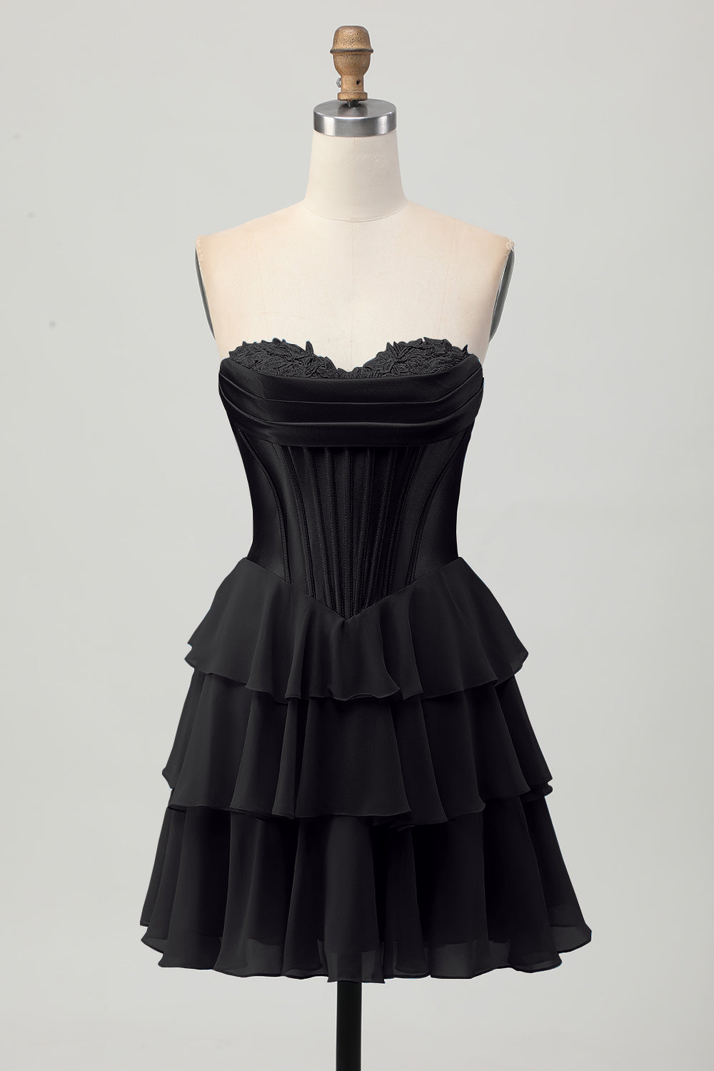 Blue Tiered Corset A Line Strapless Short Homecoming Dress