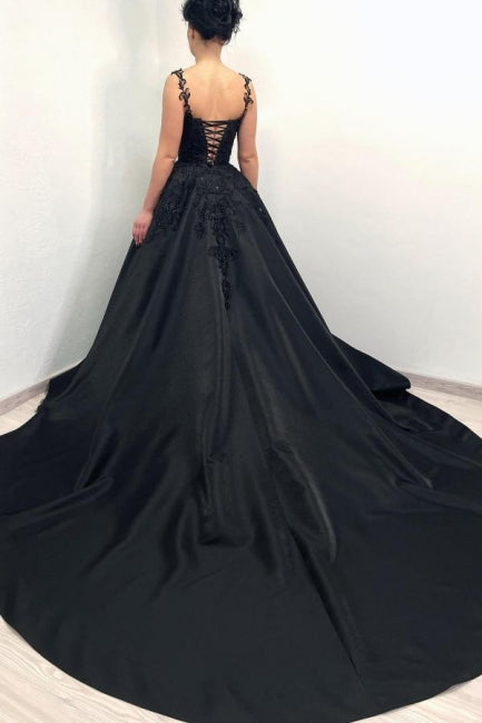 Ball Gown Black Sweetheart Straps Evening Dress with Appliques - Fashionpara
