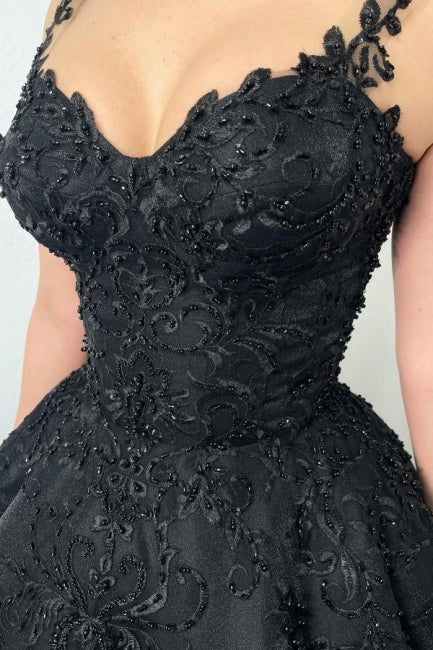 Ball Gown Black Sweetheart Straps Evening Dress with Appliques - Fashionpara