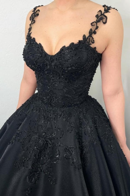Ball Gown Black Sweetheart Straps Evening Dress with Appliques - Fashionpara