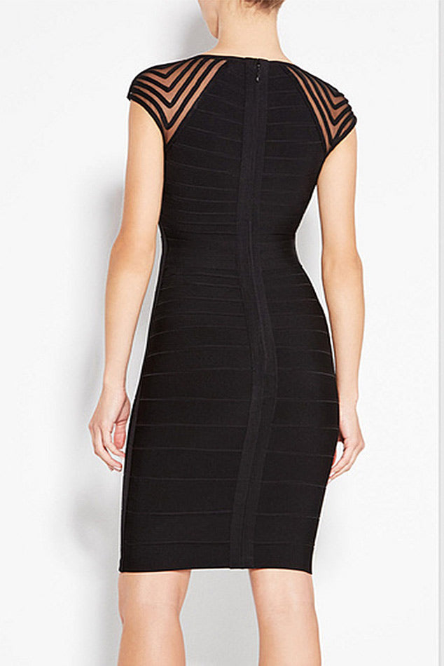 Black Cut Out Cap Sleeves Short Bandage Prom Dress