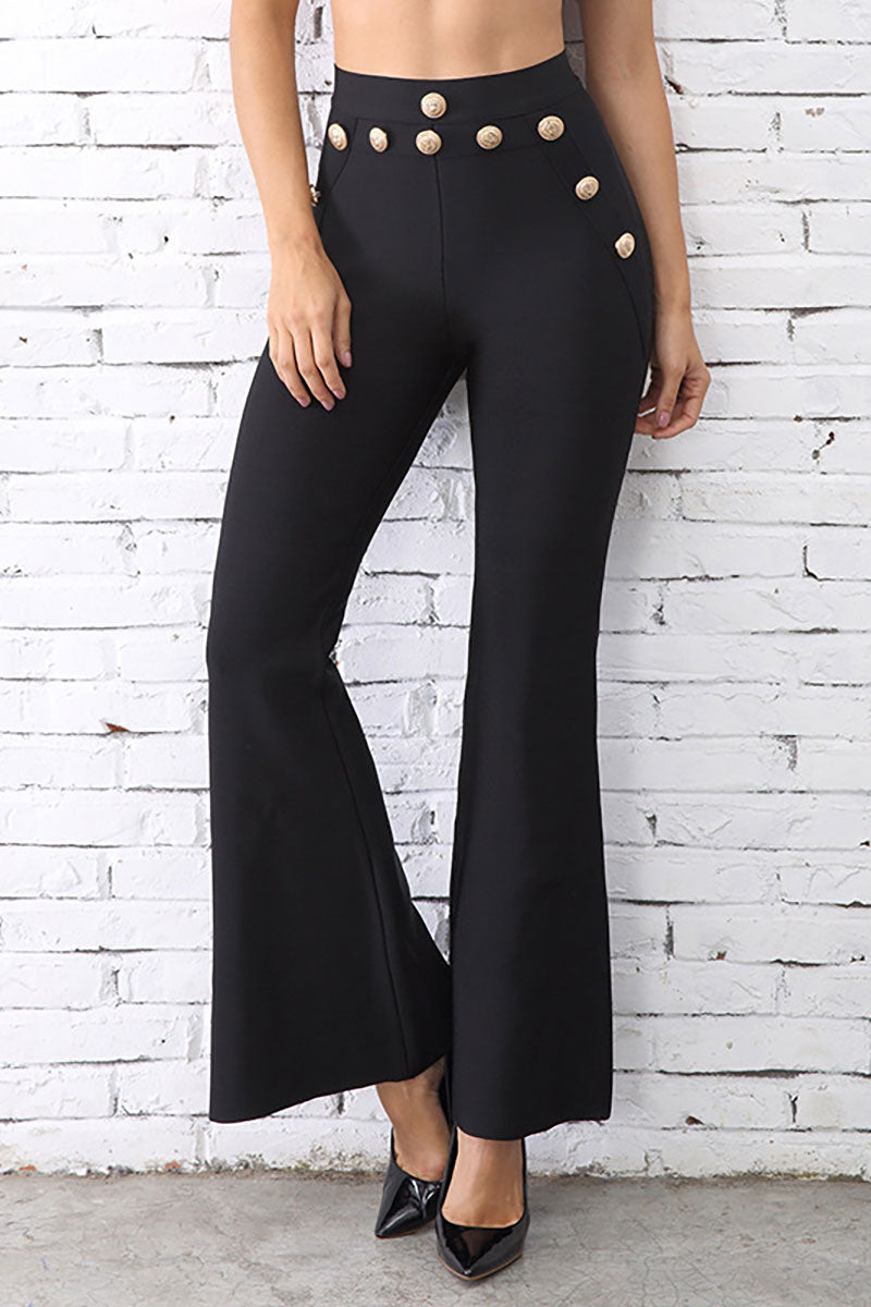 Black Empire Waist Wide Leg Women's Tight Pants