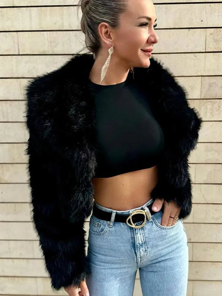 Black Faux Fur Effect Short Coat 4