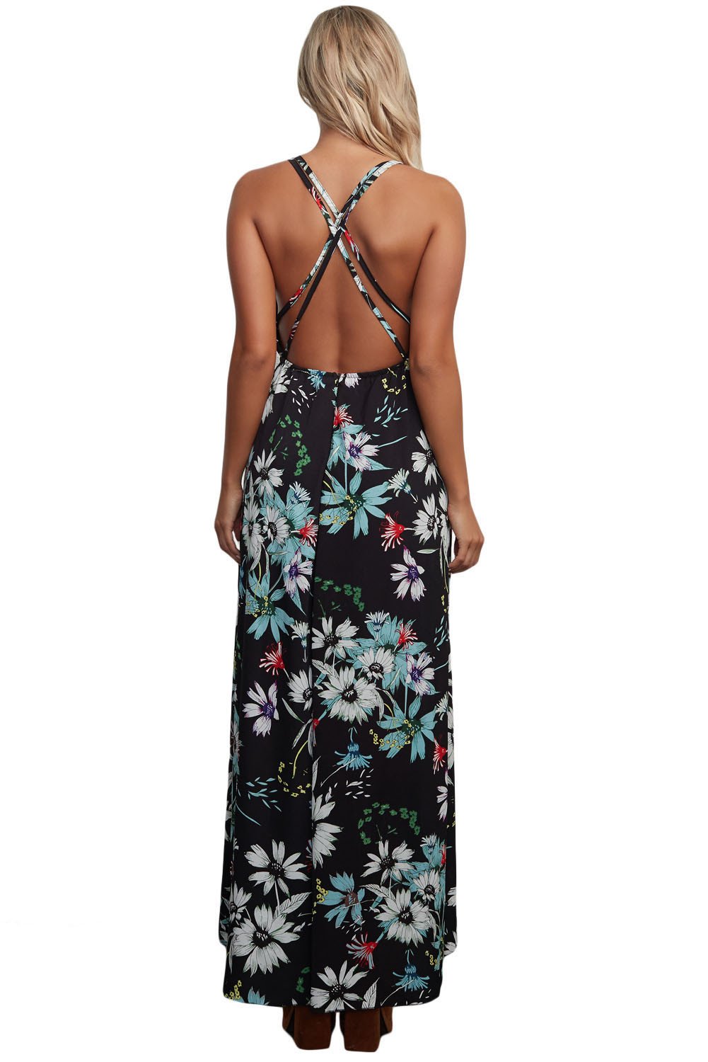 Floral Print Ruffle V-Neck Spaghetti Strap Maxi Dress 3