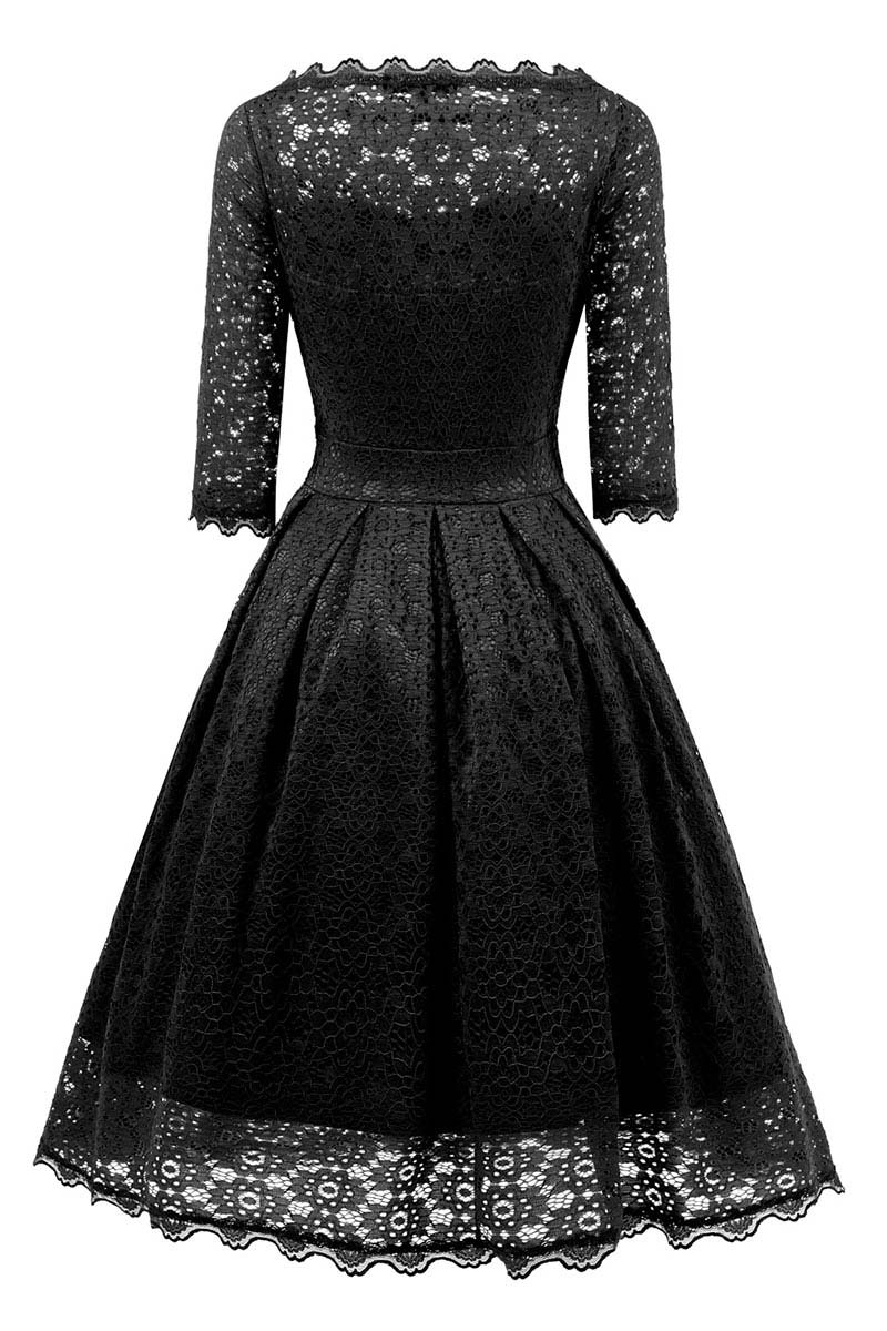 Black Lace A-line Prom Dress With Sleeves