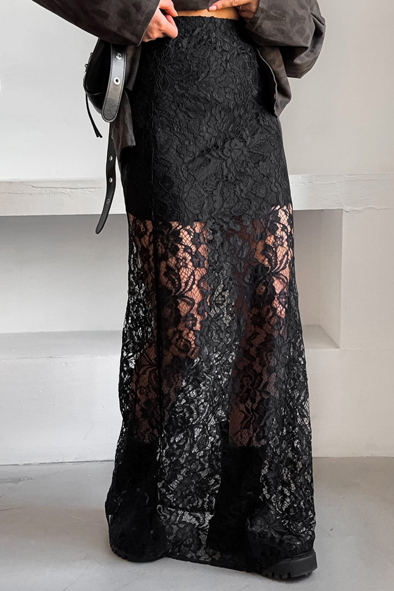 Black Lace Midi Skirt