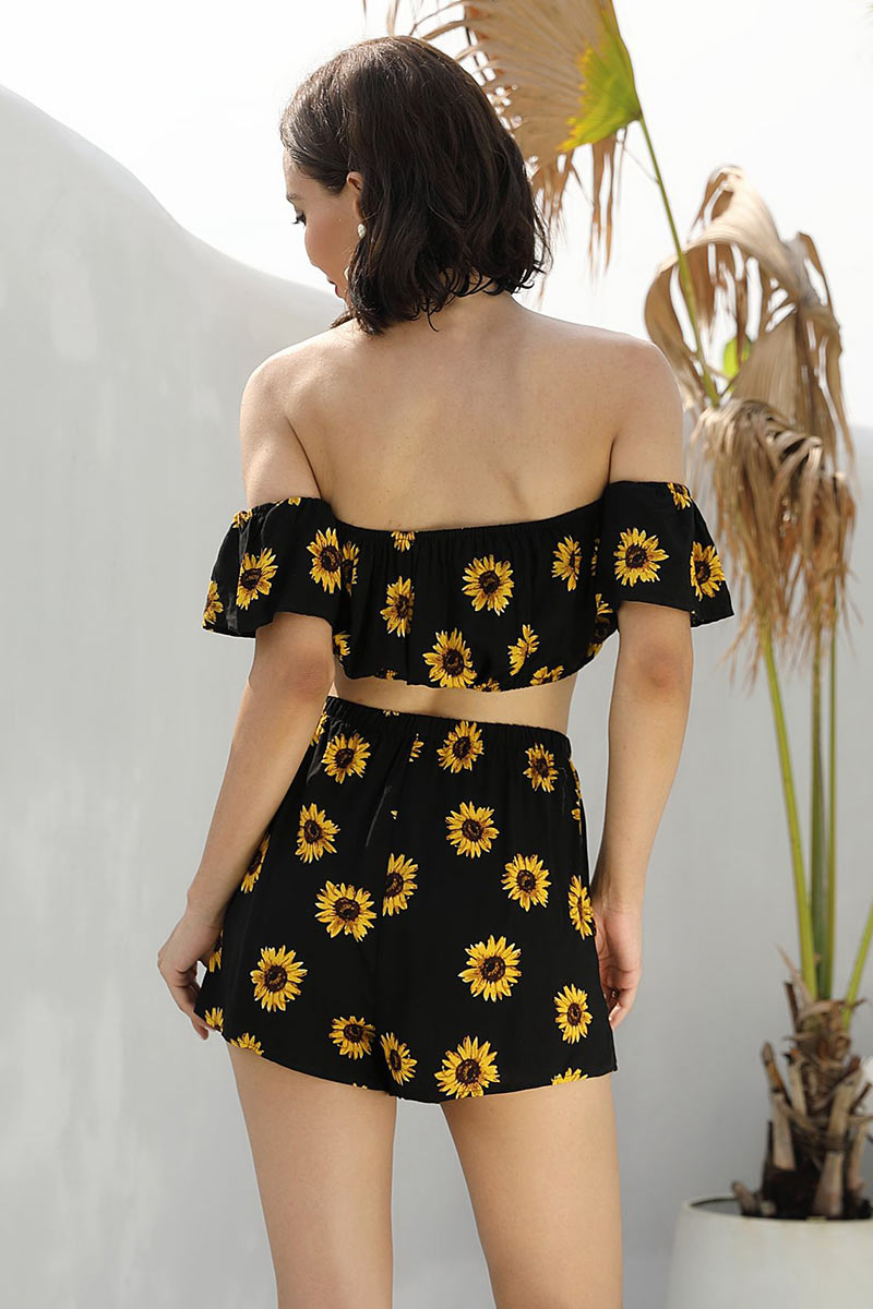 Black Off-the-shoulder Cropped Two Piece Sets