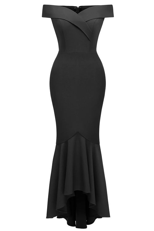 Black Off-the-shoulder Ruffled Prom Dress