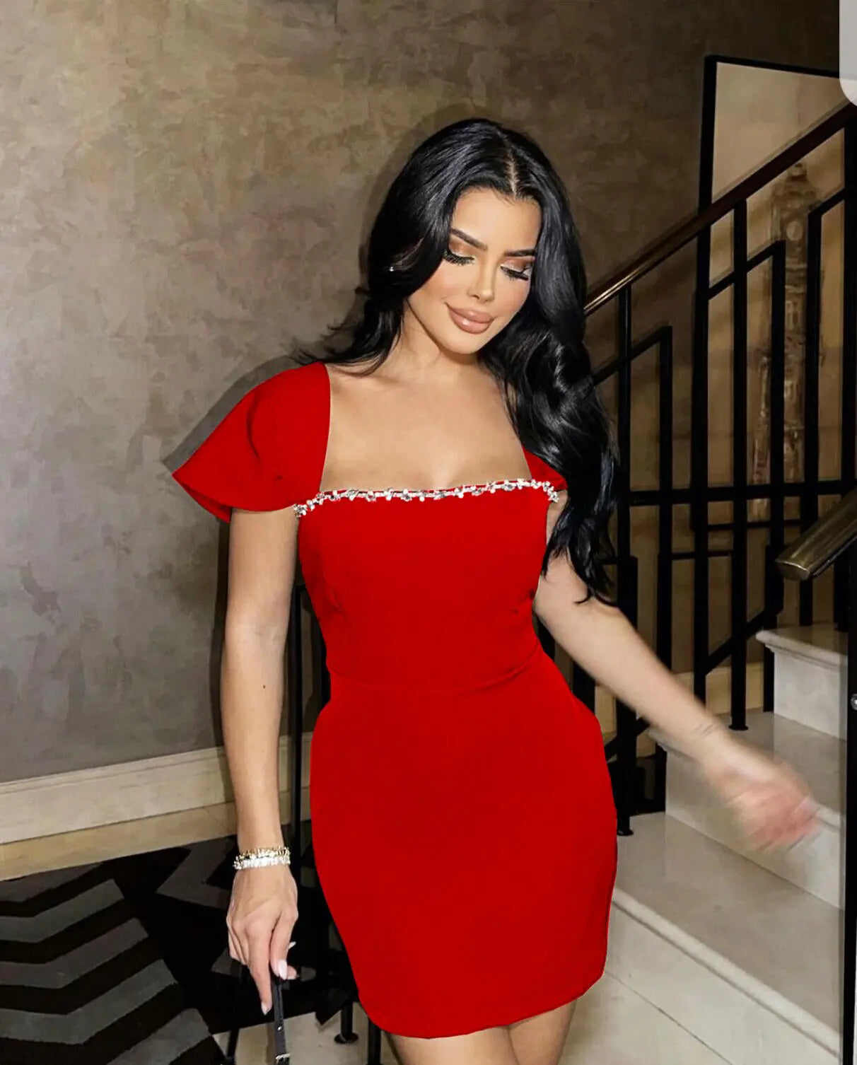 Shimmering Crystal Bodycon Mini Bandage Dress for Christmas Party - Fashionpara