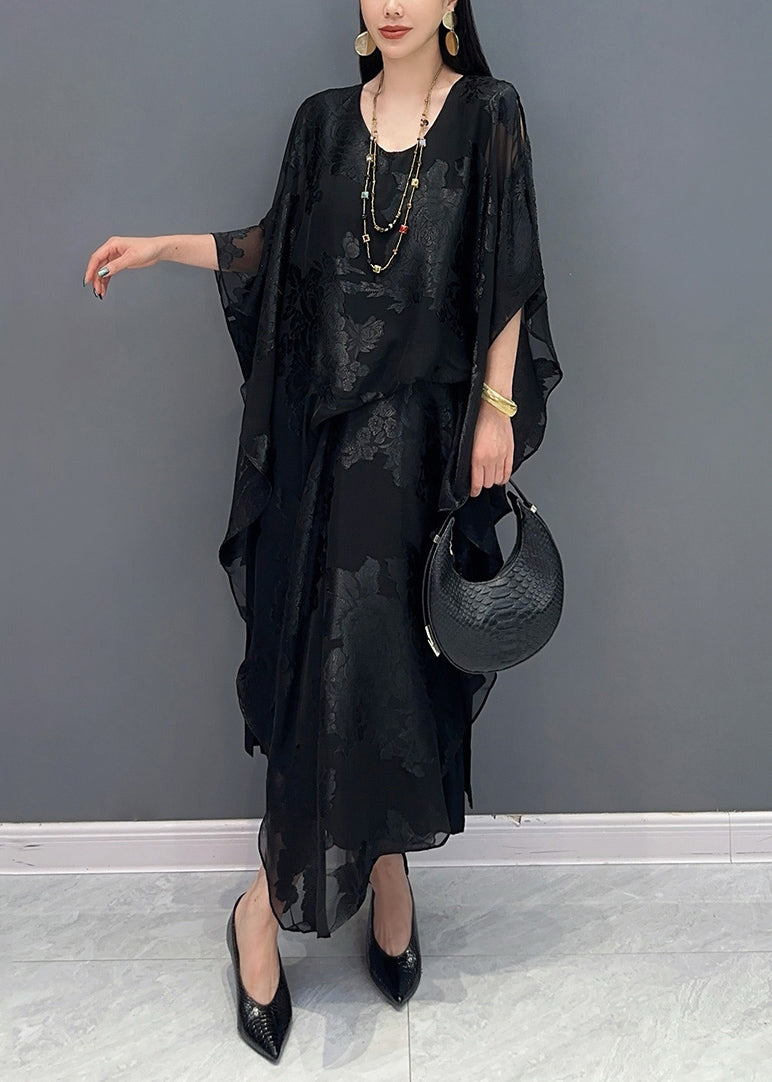 Floral Burnout Sheer V-Neck Batwing Sleeve Kaftan Maxi Dress - View 2
