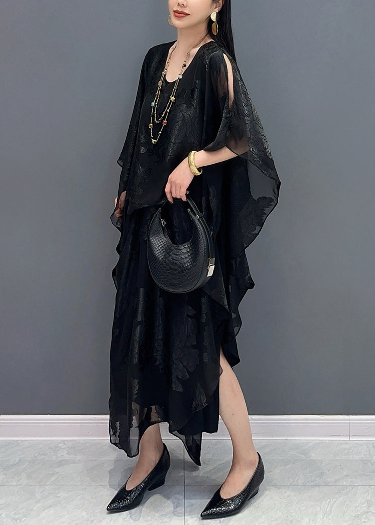 Floral Burnout Sheer V-Neck Batwing Sleeve Kaftan Maxi Dress - View 3