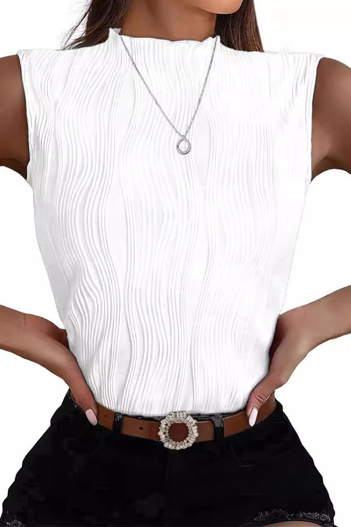 Chic Black Sleeveless High Neckline T-Shirt Top