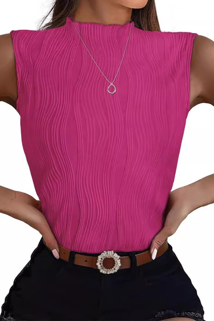 Chic Black Sleeveless High Neckline T-Shirt Top