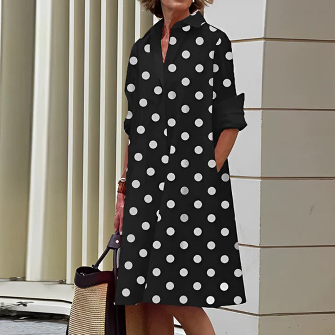 Collared Button Down Long Sleeve Pocket Oversized Shirt Midi Dress - View 5