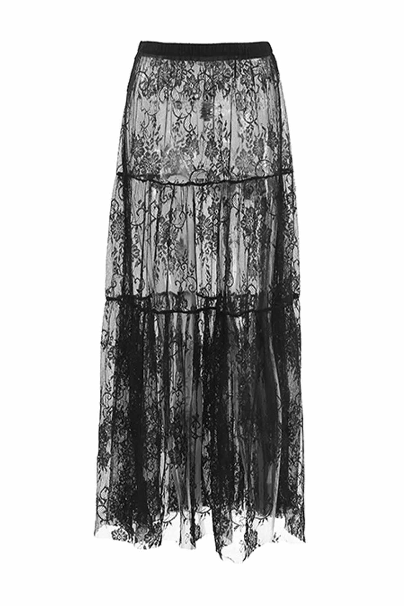 Black Floral Sheer Lace Skirt