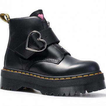 Black Platform Combat Boots With Buckle - Mislish