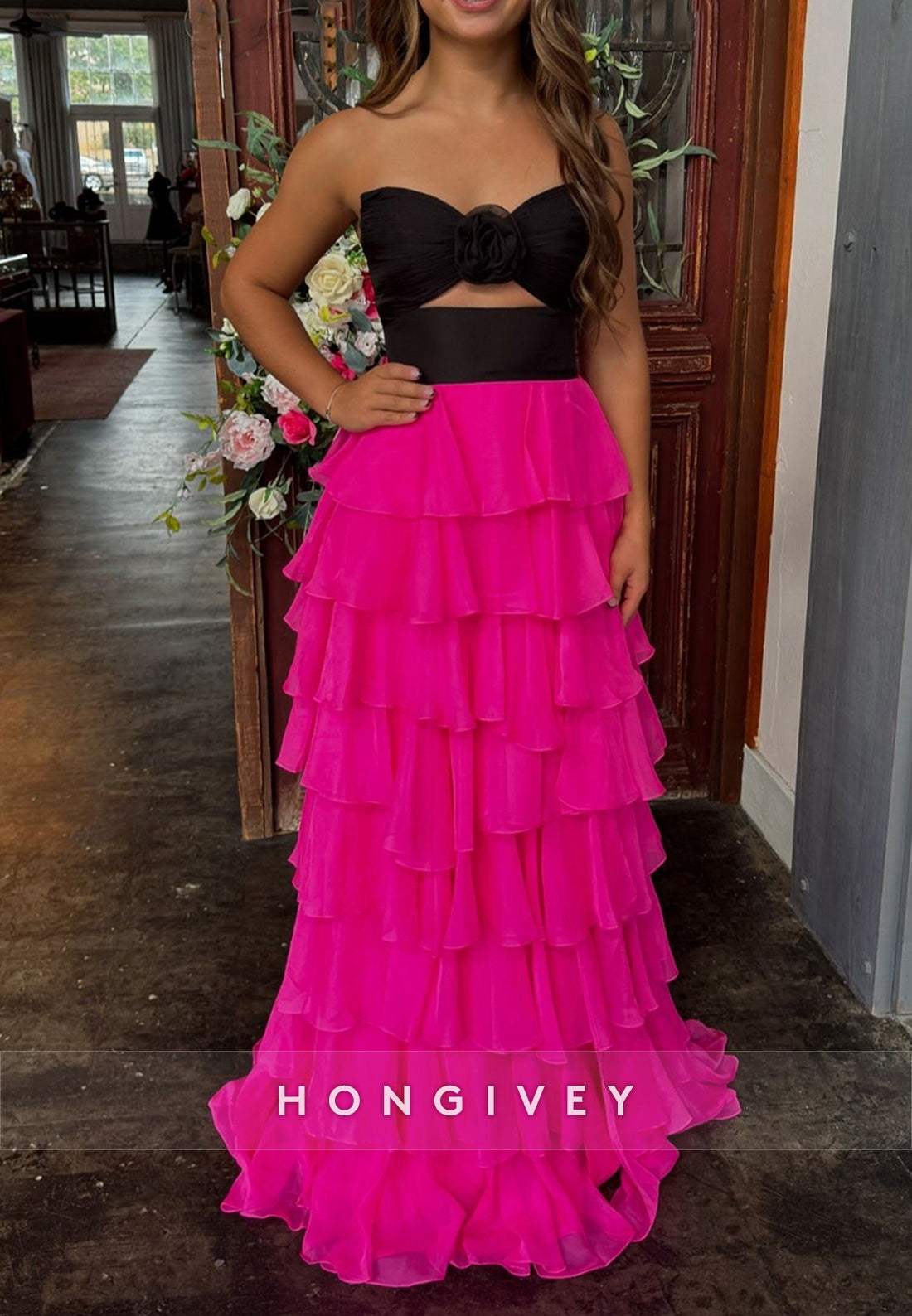 A-Line High Low  Floral Embossed Sweetheart Holiday Prom  Dresses