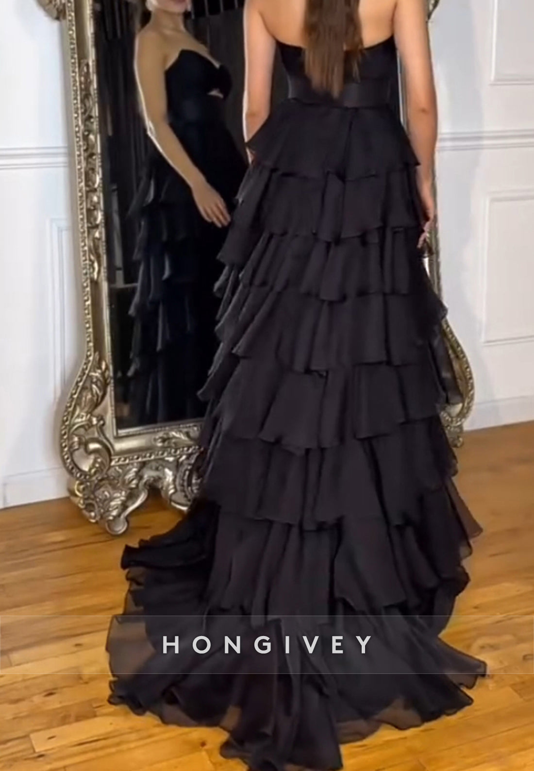 A-Line High Low  Floral Embossed Sweetheart Holiday Prom  Dresses