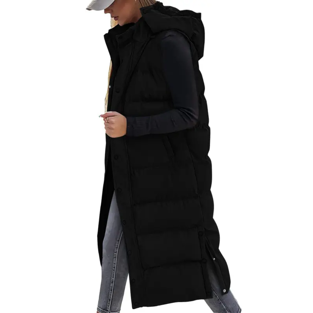 Hooded Zip Front Longline Puffer Vest 2