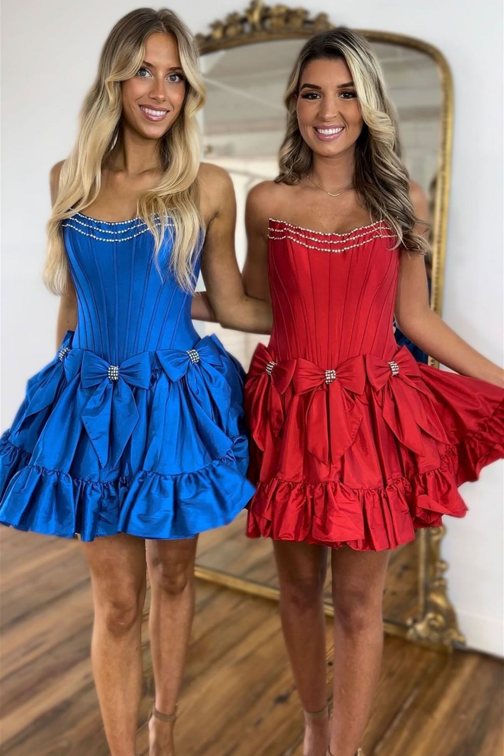 Black A-Line Strapless Short Satin Homecoming Dress With Bowknot - Fashionpara