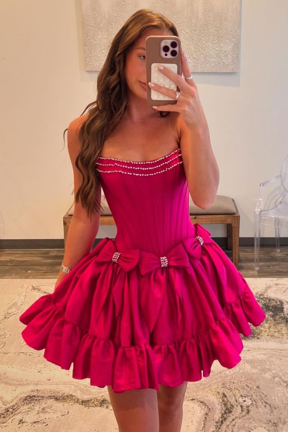 Black A-Line Strapless Short Satin Homecoming Dress With Bowknot - Fashionpara