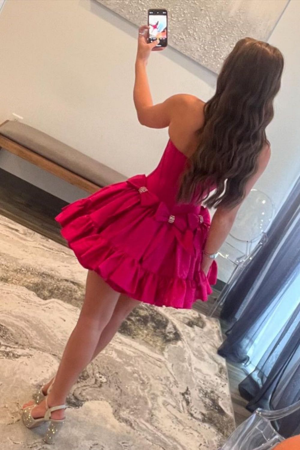 Black A-Line Strapless Short Satin Homecoming Dress With Bowknot - Fashionpara