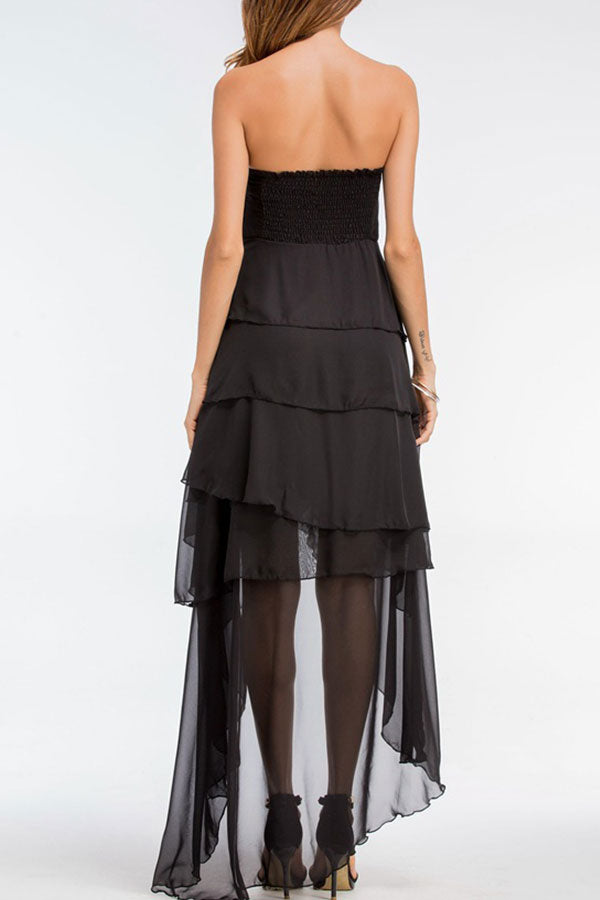 Black Ruched Bandeau Chiffon Dress