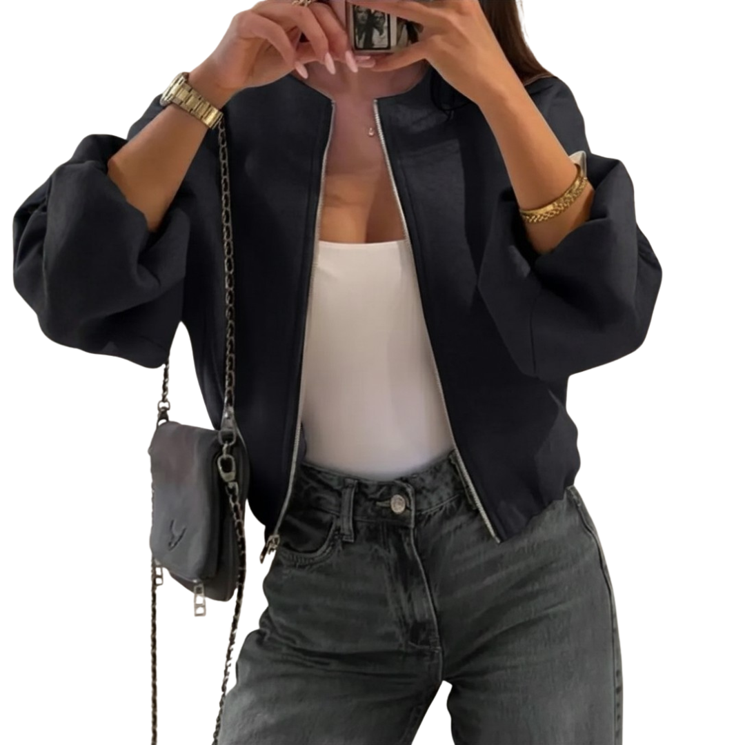 Collarless Zip Front Cropped Jacket 2