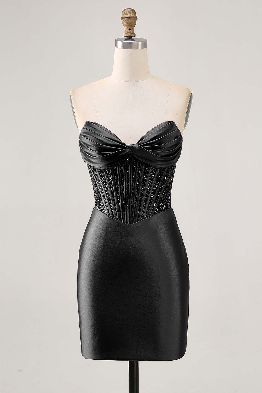 Sparkly Fuchsia Tight Corset Strapless Short Satin Homecoming Dress