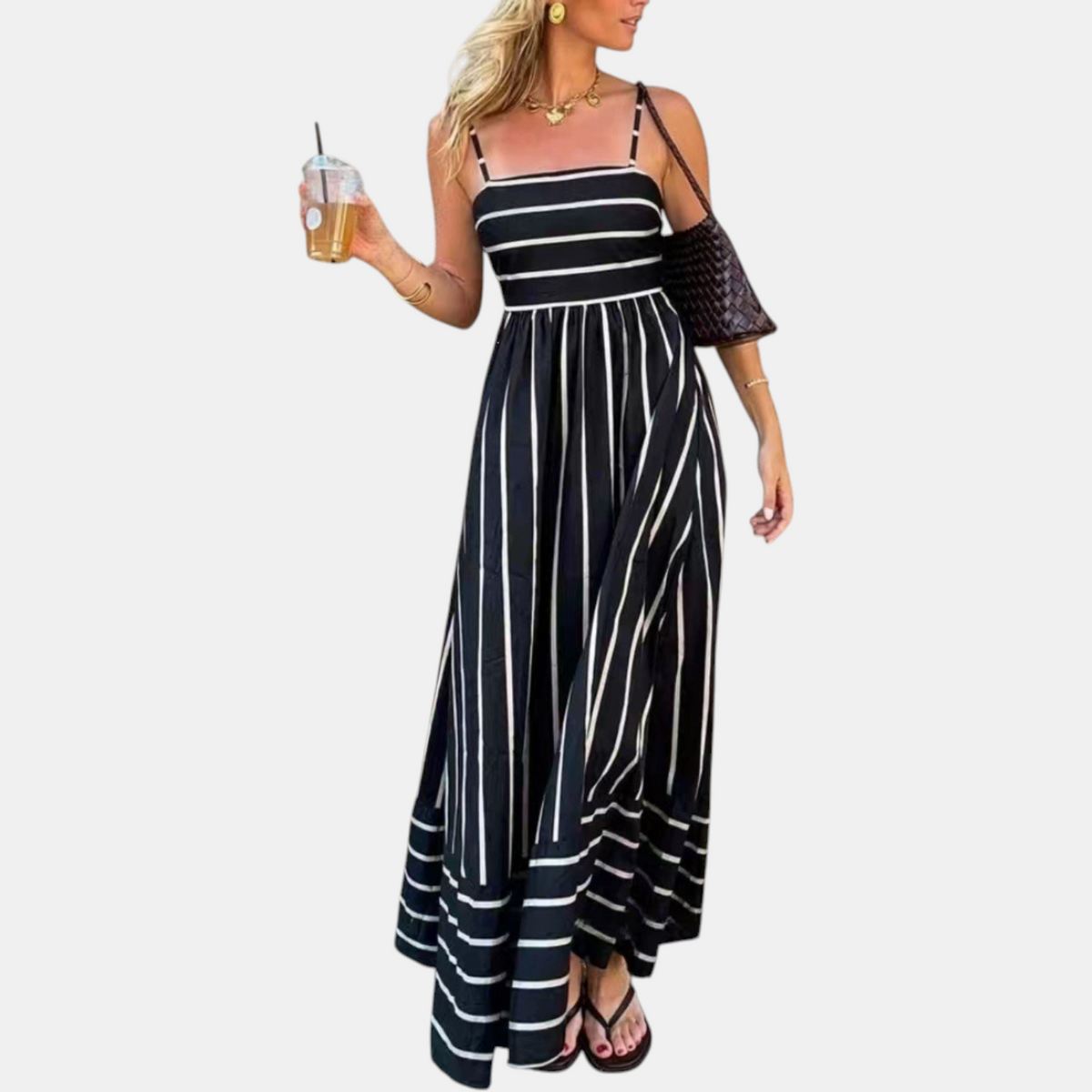 Striped Square Neck Spaghetti Strap Maxi Dress 6