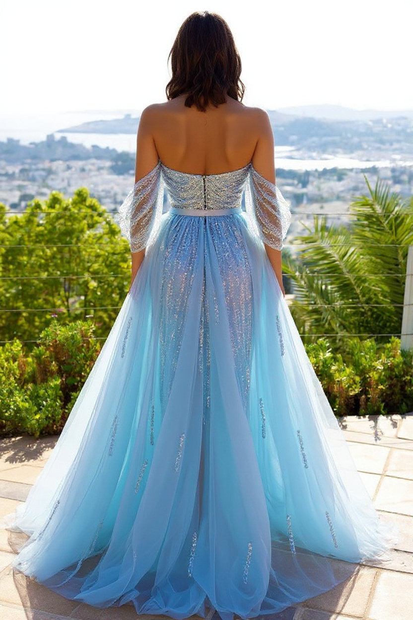 Blue Evening Dresses Long Glitter Prom Evening Dresses