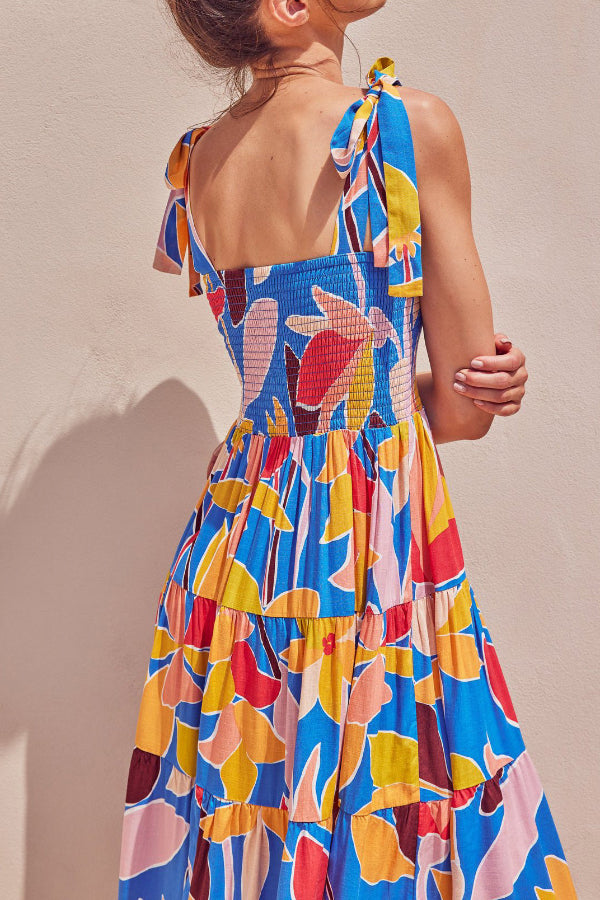 Midi Blue Printed Sleeveless Maxi Dress